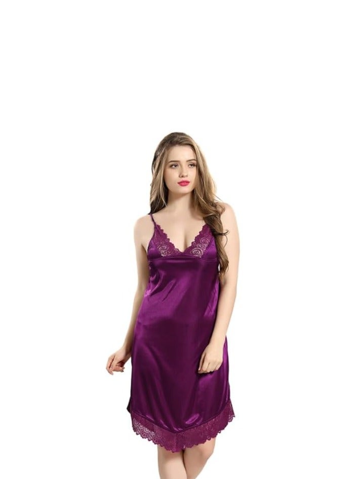 Accessorize Kingdom Women Satin Short Nighty with Lace & Robe 1306  - Image 5