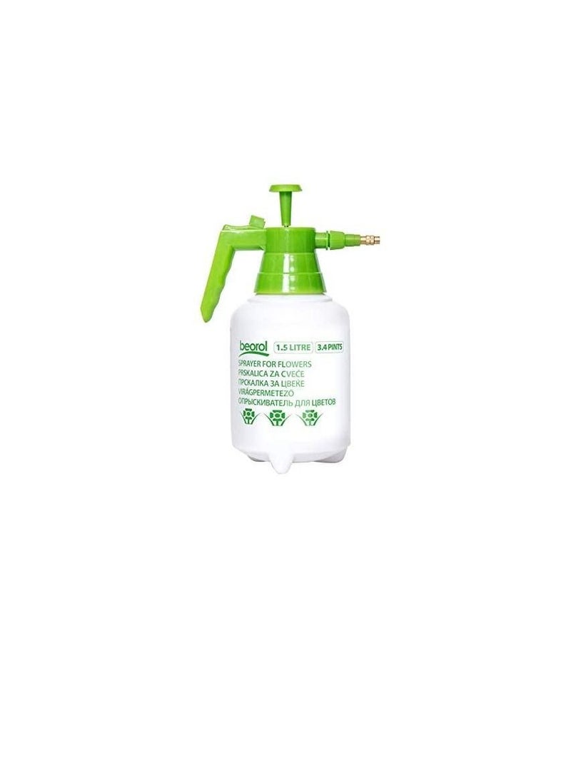 Beorol Beorol Garden Pump Pressure Sprayer | Lawn Sprinkler | Water Mister | Spray Bottle for Flowers, Herbicides, Pesticides, Fertilizers -Bulb Shape (1500ml) –White & Green - PZC15  - Image 1