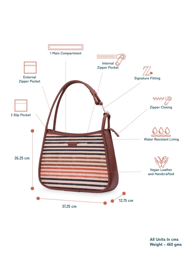 ZOUK Qutub Stripes Printed Jute Handcrafted Vegan Leather Multicolor Women's Sleek Shoulder Bag |Hobo Bag| - Image 4