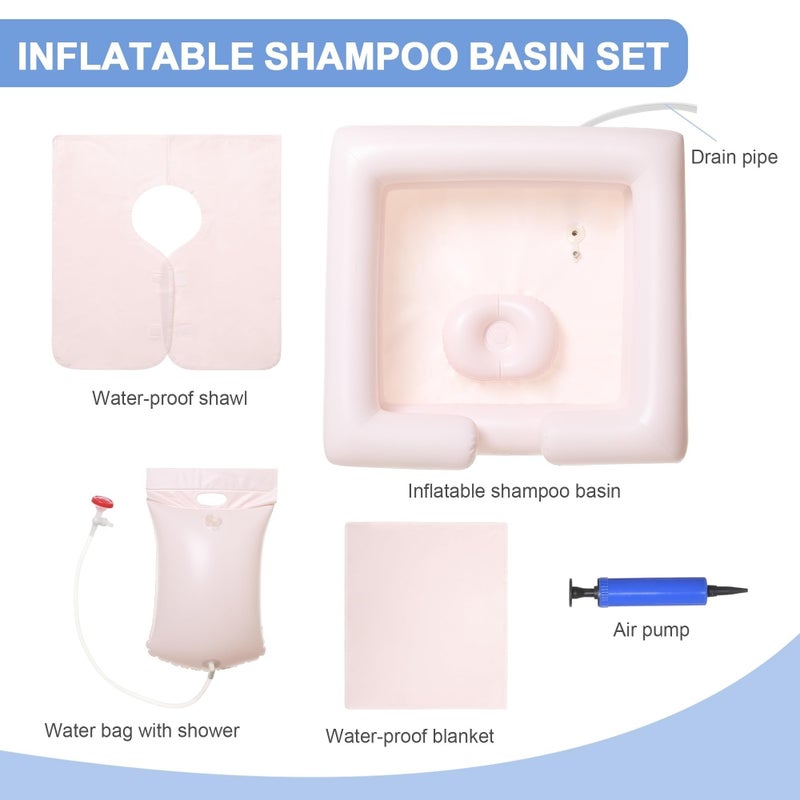 يُسلِّم طقم حوض غسيل شعر قابل للنفخ بجانب السرير مع كيس ماء، لغسل الشعر في السرير في المنزل أو في الهواء الطلق أو في المستشفى. مناسب لذوي الاحتياجات الخاصة وكبار السن والمرضى طريحي الفراش والمرضى بعد العمليات الجراحية. - Image 3