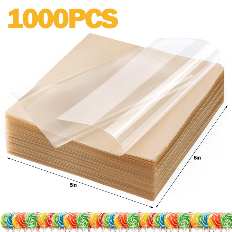 Juome 1000 Sheets Candy Wrappers Clear Cellophane Wrap Roll 5x5 Inches Candy Caramel and Chocolate Wrapper for Treats, Lollipop, Gummies, Saran Wrap& Cake Pop Making Supplies, etc - Image 5