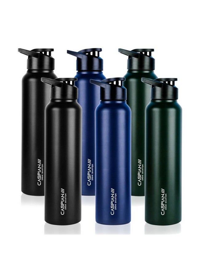 CASPIAN /// Hike Stainless Steel Sipper Water Bottle (Black, Blue, Green, 1 Litre, Set of 6)| Leak Proof Thunder for Fridge Home Office Travel School Kids Boys Girls Adults Sports Gym Yoga - Image 1