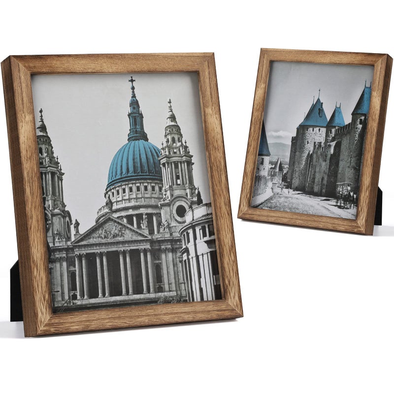 Emfogo Emfogo 8x10 Picture Pack of 2 Picture Frames 8 by 10 with Real Glass Rustic Solid Wood Photo Frames 8x10 Collage for Wall Decor Carbonized Brown