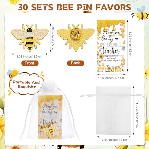 Ecation 30 Sets Teacher Appreciation Gifts Bulk Bee Pins Thank You Cards with Bags for Teachers Day Kindergarten End of Year - Image 3
