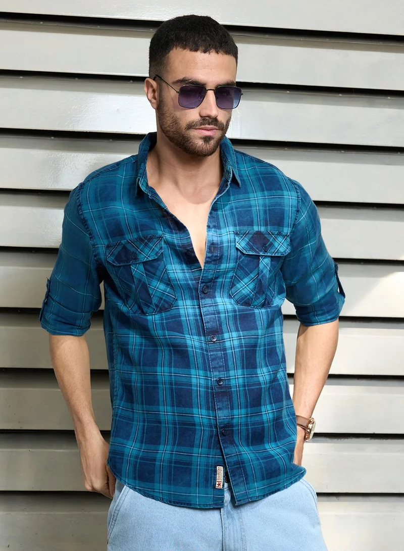 هاي ستار Men's Multicolour 100% Cotton Checkered Button Down Regular Fit Shirt