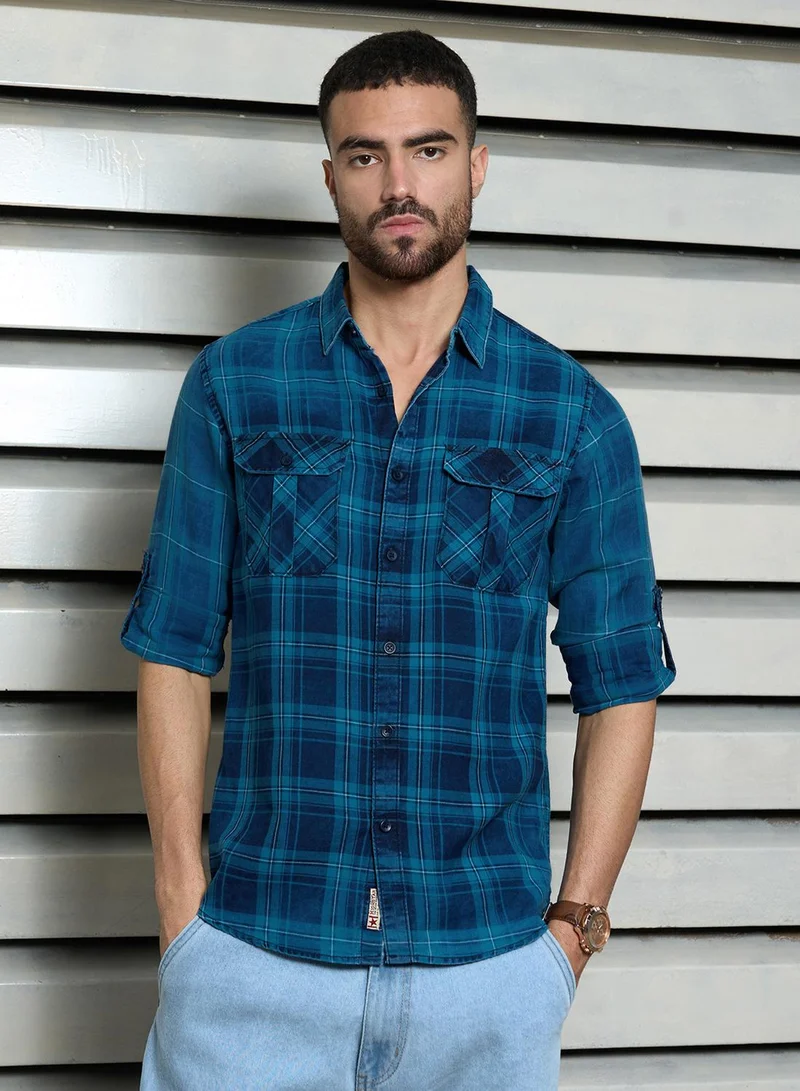 هاي ستار Men's Multicolour 100% Cotton Checkered Button Down Regular Fit Shirt