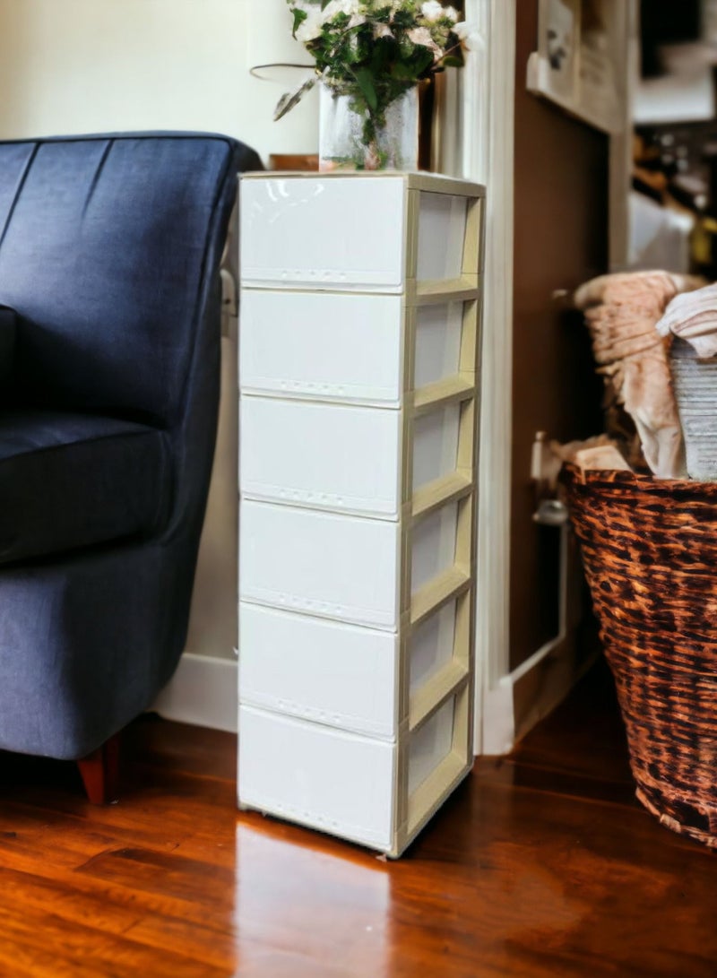 Faller 6-Layer Storage Drawer Cabinet White/Beige42x124x34 cm - Image 1