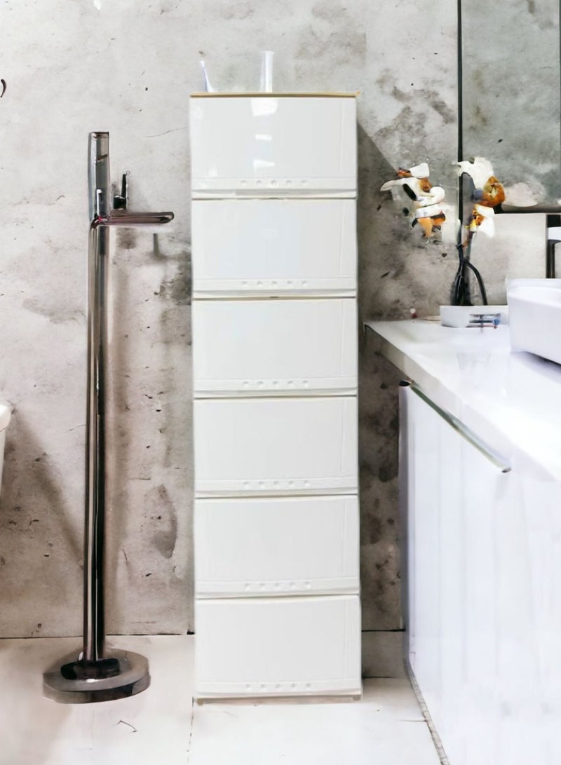 Faller 6-Layer Storage Drawer Cabinet White/Beige42x124x34 cm - Image 3