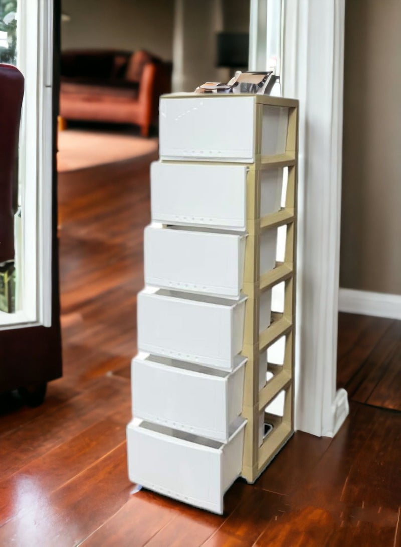 Faller 6-Layer Storage Drawer Cabinet White/Beige42x124x34 cm - Image 2