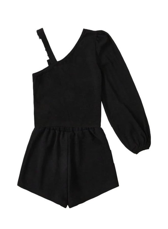 Ameeha Kids Girls Romper Summer One Shoulder Solid Color Shorts Casual Party Street Short Jumpsuit (2 Years-3 Years) - Image 3