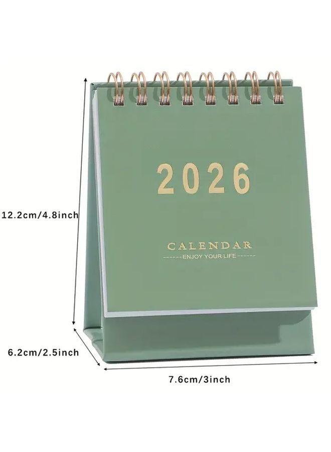 2026 Mini Desk Calendar Monthly Weekly Planner Thick 250 GSM Paper Twin Wire Binding Green - Image 1