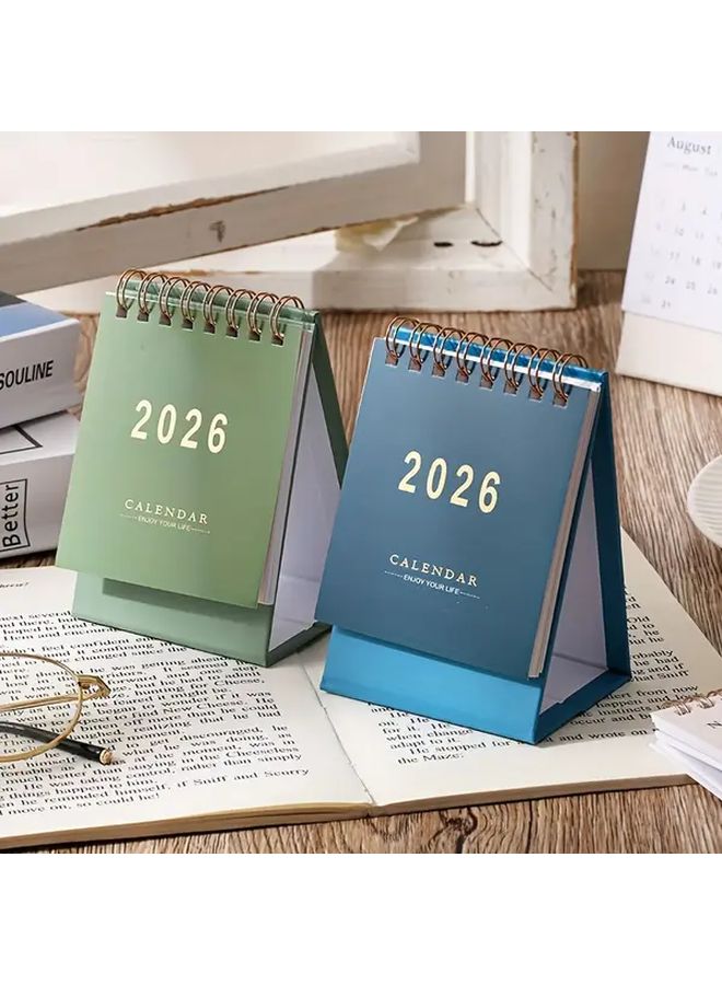 2026 Mini Desk Calendar Monthly Weekly Planner Thick 250 GSM Paper Twin Wire Binding Green - Image 5