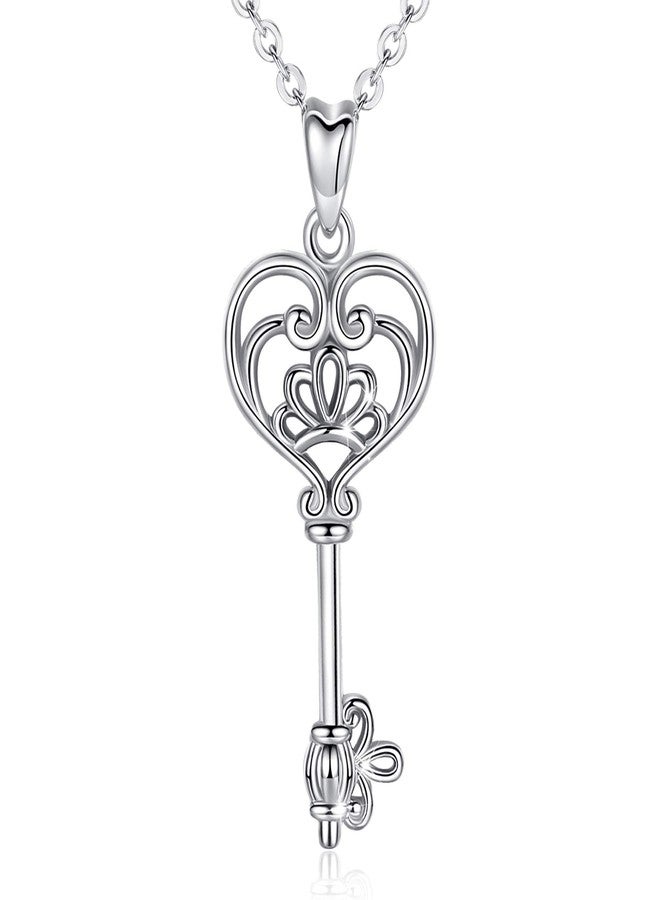 EUDORA Sterling Silver Necklace V&A Bless Key of Happiness Pendant 18 inch, Gift to Friends, Girlfriend - Image 1