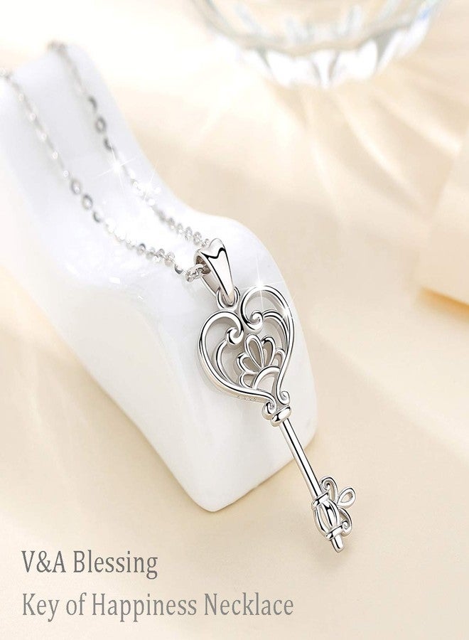 EUDORA Sterling Silver Necklace V&A Bless Key of Happiness Pendant 18 inch, Gift to Friends, Girlfriend - Image 2
