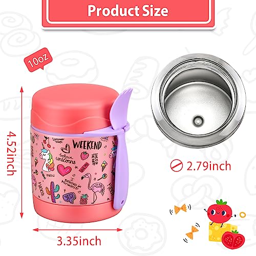 Howeemo 10oz Soup Thermo for Hot Food Kids,Lunch Thermo Kids Food Jar with Spoon Hot Insulated Food Containers,Leak Proof Stainless Steel Wide Mouth Lunch Food Thermo Jar for School(Pink-Flamingo) - Image 3