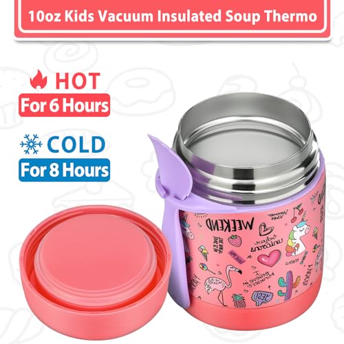 Howeemo 10oz Soup Thermo for Hot Food Kids,Lunch Thermo Kids Food Jar with Spoon Hot Insulated Food Containers,Leak Proof Stainless Steel Wide Mouth Lunch Food Thermo Jar for School(Pink-Flamingo) - Image 4