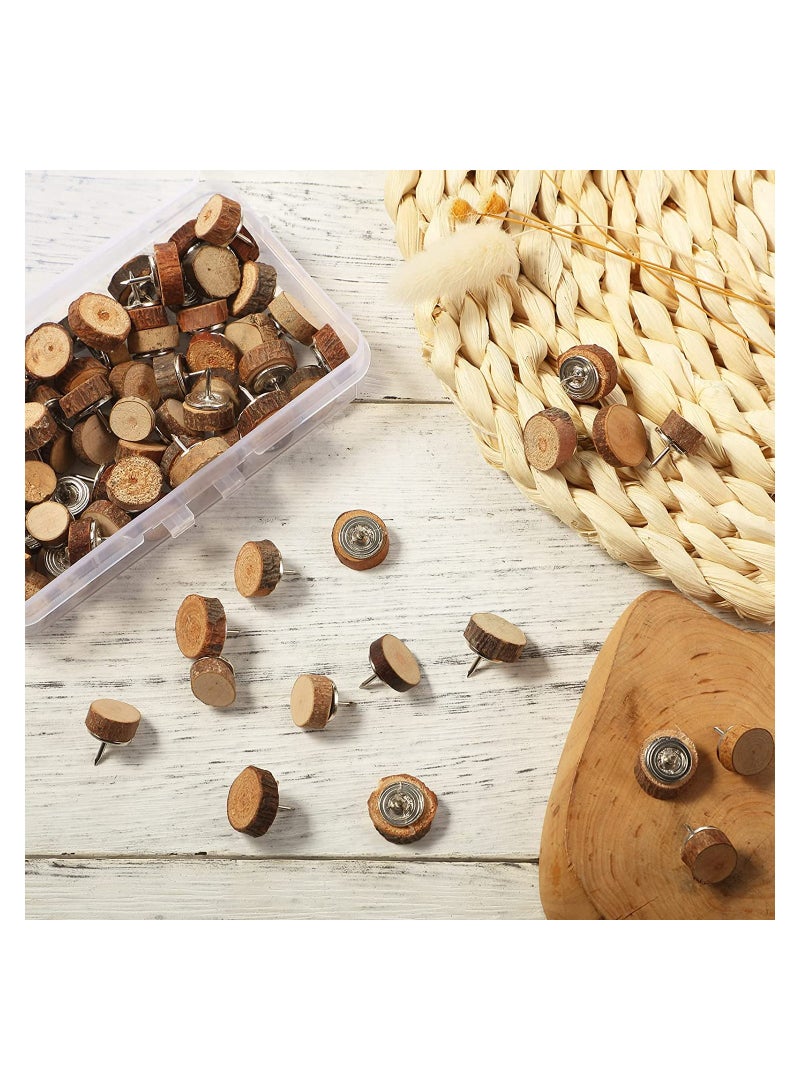 SYOSI 80 Pcs Wood Push Pins Drawing Pins Wood Thumb Tacks Decorative Push Pins Wooden Map Pins for Cork Boards Map Photos Calendar and Home Office Craft Projects - Image 2