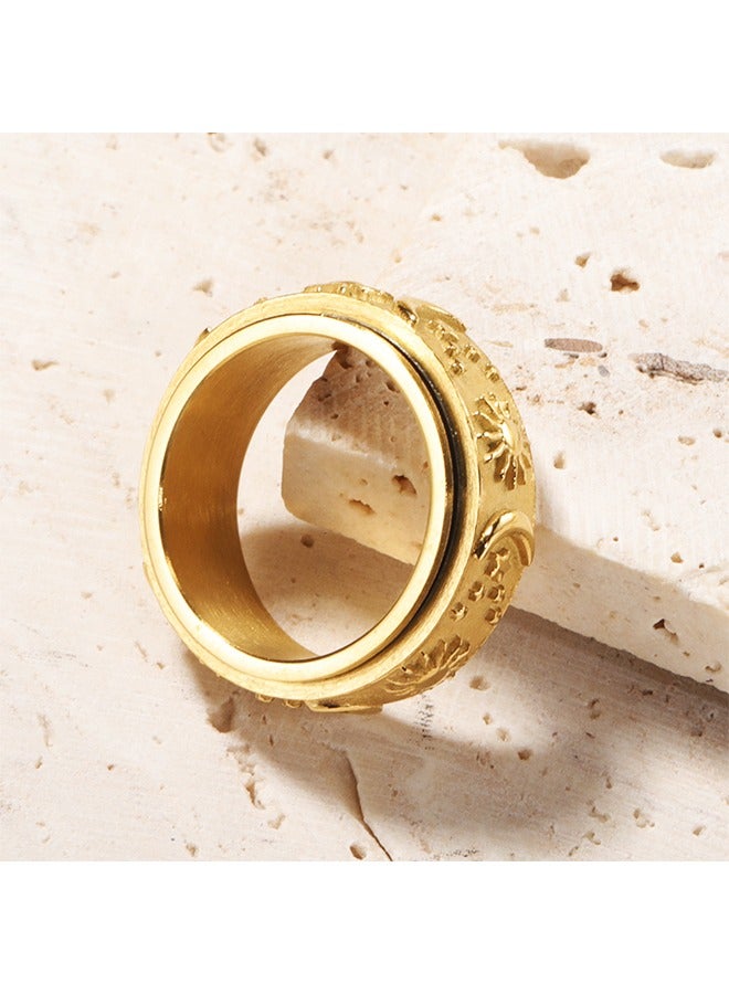 بيوند حلقة دوارة لتخفيف الشمس والقمر، خاتم تيتانيوم مطلي بالذهب عيار 14 قيراط مضاد للبهتان، خاتم ذهبي فاخر للنساء (ذهبي + أزرق) - Image 4