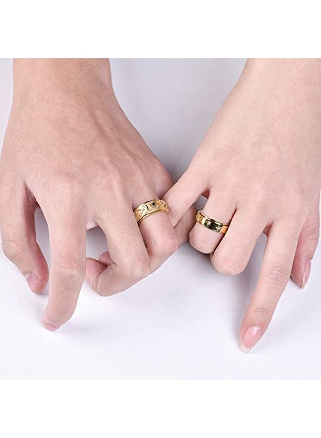 بيوند حلقة دوارة لتخفيف الشمس والقمر، خاتم تيتانيوم مطلي بالذهب عيار 14 قيراط مضاد للبهتان، خاتم ذهبي فاخر للنساء (ذهبي + أزرق) - Image 5