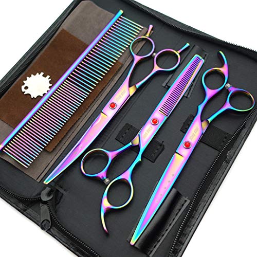 Kingstar 7.0in Titanium Professional Pet Grooming Scissors Set,Straight & Thinning & Curved Scissors 3pcs Set for Dog Grooming,A349 (Rainbow) - Image 2