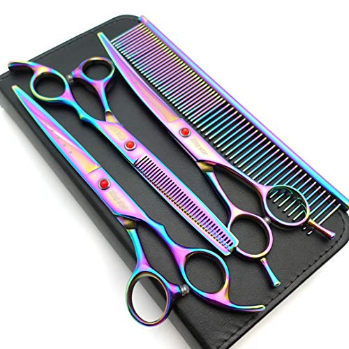 Kingstar 7.0in Titanium Professional Pet Grooming Scissors Set,Straight & Thinning & Curved Scissors 3pcs Set for Dog Grooming,A349 (Rainbow) - Image 1