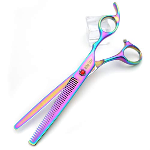 Kingstar 7.0in Titanium Professional Pet Grooming Scissors Set,Straight & Thinning & Curved Scissors 3pcs Set for Dog Grooming,A349 (Rainbow) - Image 4