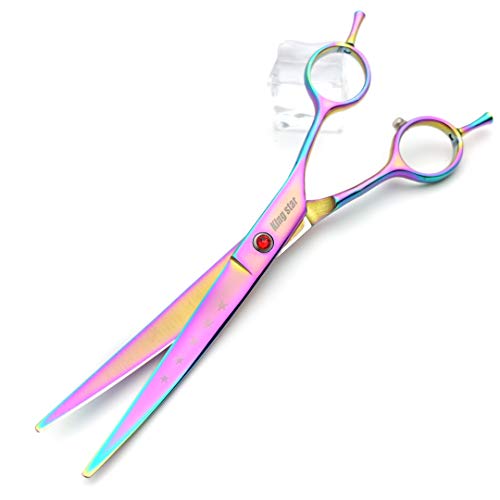 Kingstar 7.0in Titanium Professional Pet Grooming Scissors Set,Straight & Thinning & Curved Scissors 3pcs Set for Dog Grooming,A349 (Rainbow) - Image 5