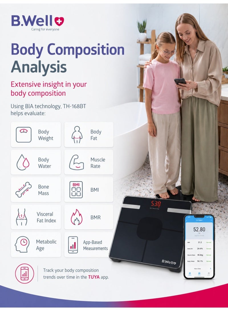 B.Well TH-168BT Bluetooth Diagnostic Weighing Scale with Body Composition Analysis - Image 3