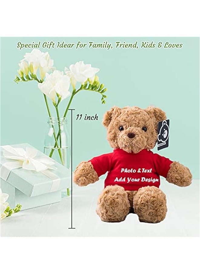 Generic Personalized Gifts for Women Men Stuffed Bear Plush Toys with ized Text, Personalized Teddy Bear with T-shirt as for  s Day Birthday (11 inch-Text+Photo), Red  - Image 4