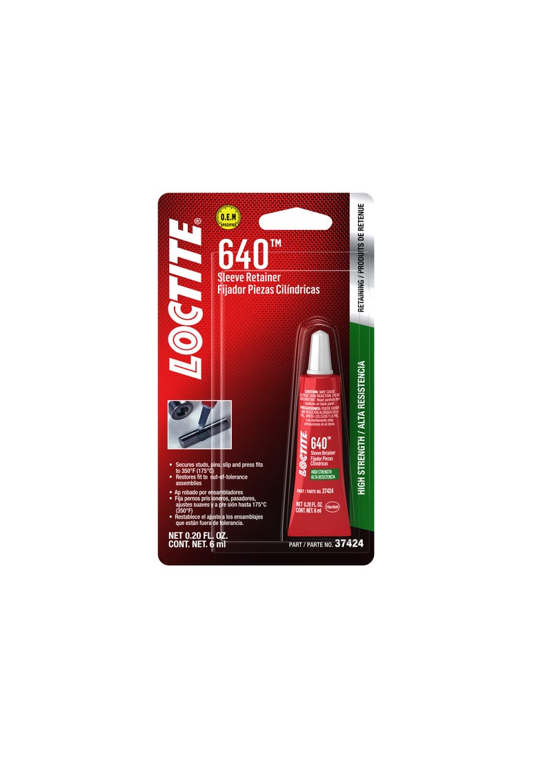 Loctite LOCTITE 640 High-Strength Sleeve Retainer, High-Temperature, High-Stength, Anaerobic Adhesive, For Large Diameter Components, Active Metals | Green, 6 ml Tube (PN: 487235)  - Image 1