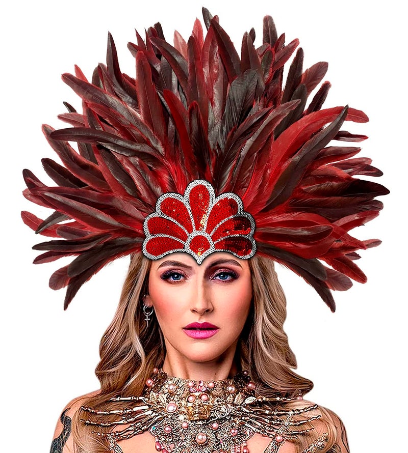 HOMELEX Women's Black Feather Headpiece Carnival Caribbean Headdress Showgirl Accessories - Image 1