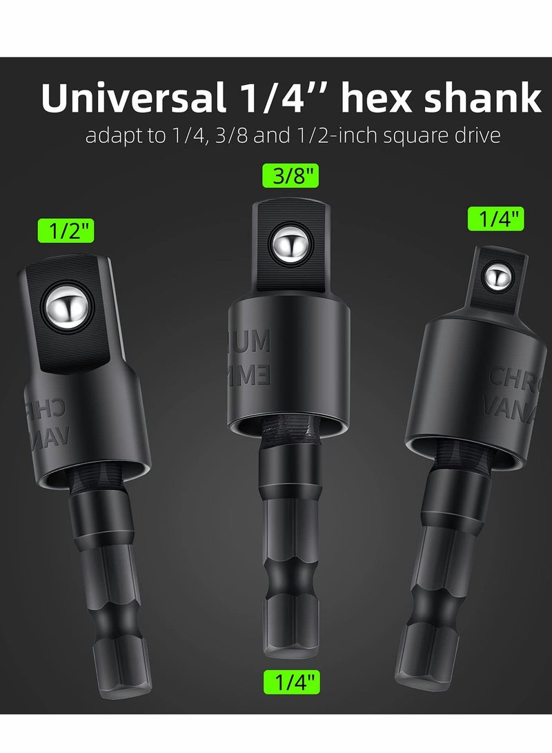 SOLARAE Impact Grade Sockets Adapter, 4pcs Power Drill Sockets Adapter Set with 360¬∞ Rotatable Hex Shank Drill Adapters, 105¬∞ Right Angle Screwdriver Attachment, Flexible Shaft Extension Bit - Image 3