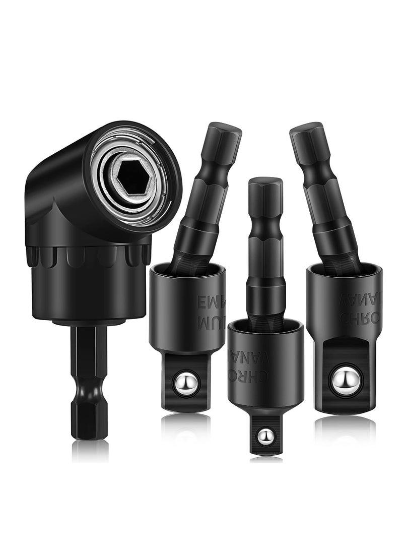 SOLARAE Impact Grade Sockets Adapter, 4pcs Power Drill Sockets Adapter Set with 360¬∞ Rotatable Hex Shank Drill Adapters, 105¬∞ Right Angle Screwdriver Attachment, Flexible Shaft Extension Bit - Image 1