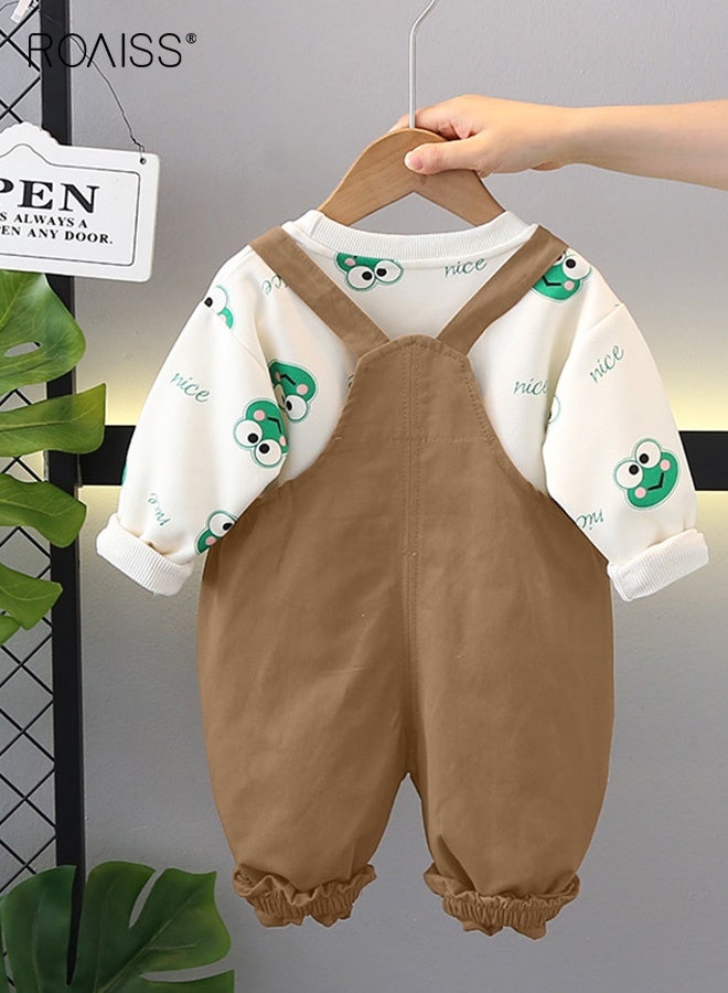 roaiss Toddler Boys Sweatshirt and Overalls Set with Vivid Patterns, Adorable Spring and Autumn Outfit with Long Sleeve Top and Suspender Trousers, 2 Piece Comortable Clothing Set for Little Boys - Image 3