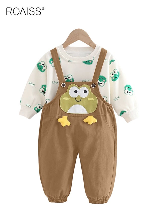 roaiss Toddler Boys Sweatshirt and Overalls Set with Vivid Patterns, Adorable Spring and Autumn Outfit with Long Sleeve Top and Suspender Trousers, 2 Piece Comortable Clothing Set for Little Boys - Image 1