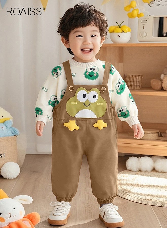 roaiss Toddler Boys Sweatshirt and Overalls Set with Vivid Patterns, Adorable Spring and Autumn Outfit with Long Sleeve Top and Suspender Trousers, 2 Piece Comortable Clothing Set for Little Boys - Image 2
