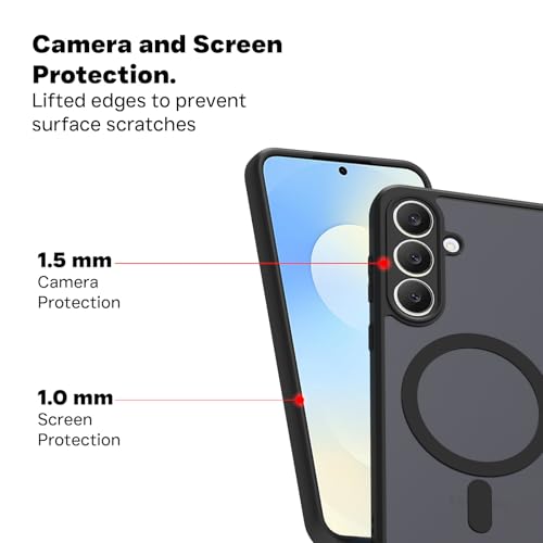 RIGGEAR Shockproof Sleek Hybrid Armor Magnetic Back Cover Case Compatible with MagSafe Accessories for Samsung Galaxy S25 FE 5G (Smoke Black Matte PC + Black TPU Bumper) - Image 5