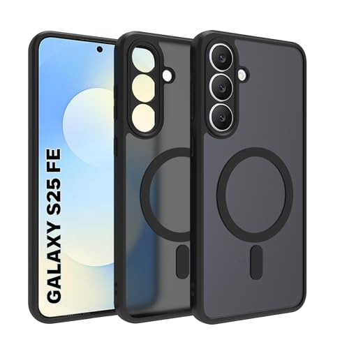 RIGGEAR Shockproof Sleek Hybrid Armor Magnetic Back Cover Case Compatible with MagSafe Accessories for Samsung Galaxy S25 FE 5G (Smoke Black Matte PC + Black TPU Bumper) - Image 1
