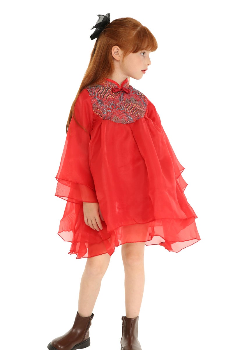 Mud Kingdom Toddler Girl Qipao Dress Cute Style Red Cheongsam Chinese New Year 4T - Image 3