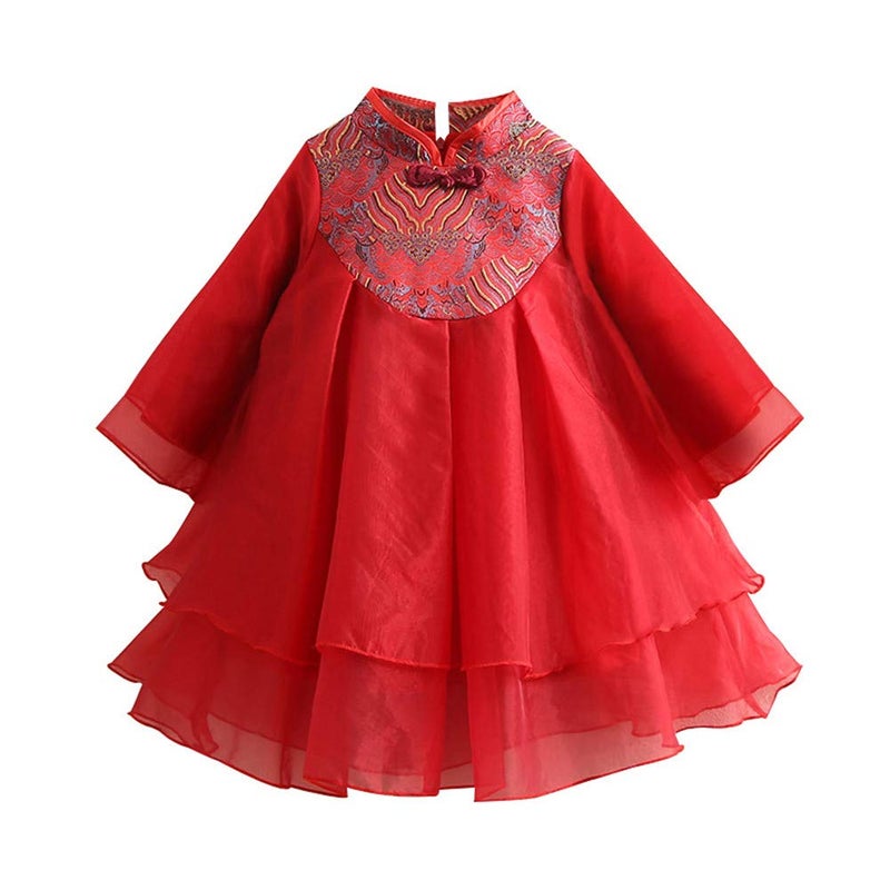 Mud Kingdom Toddler Girl Qipao Dress Cute Style Red Cheongsam Chinese New Year 4T - Image 1