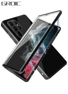 GROIC Magnetic Case for Samsung Galaxy S23 Ultra 6.8", Double Sided HD Tempered Glass Fingerprint Unlock Super Magnetic Adsorption Metal Bumper Frame 360° Full Protective Phone Cover  - Image 1