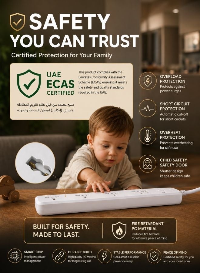 لدنيو مجموعة LDNIO SC5319 3 في 1: شريط طاقة بـ 5 منافذ عالمية، 3 منافذ USB، وكابلي شحن USB-A إلى USB-C بطول 2 متر - Image 2