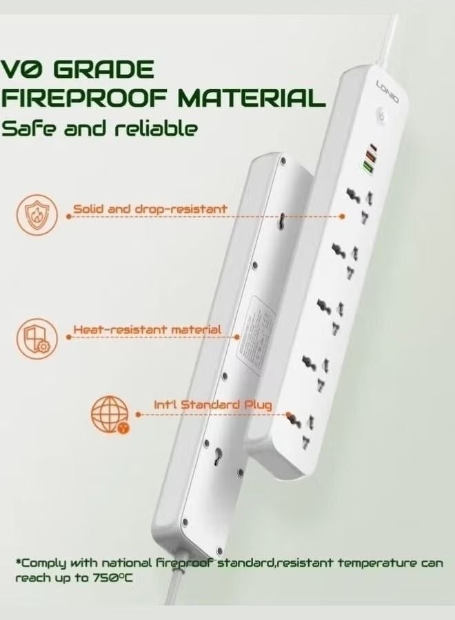لدنيو مجموعة LDNIO SC5319 3 في 1: شريط طاقة بـ 5 منافذ عالمية، 3 منافذ USB، وكابلي شحن USB-A إلى USB-C بطول 2 متر - Image 5