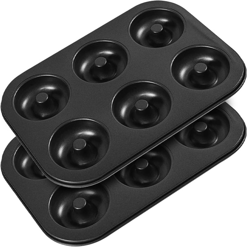 Shudyear Non-Stick Donut Baking Tray | 10.4" x 7.28" Donut Tray with 6 Donut Molds | Steel Donut Tray | Make the perfect bagel and cake donuts(2pc) - Image 1