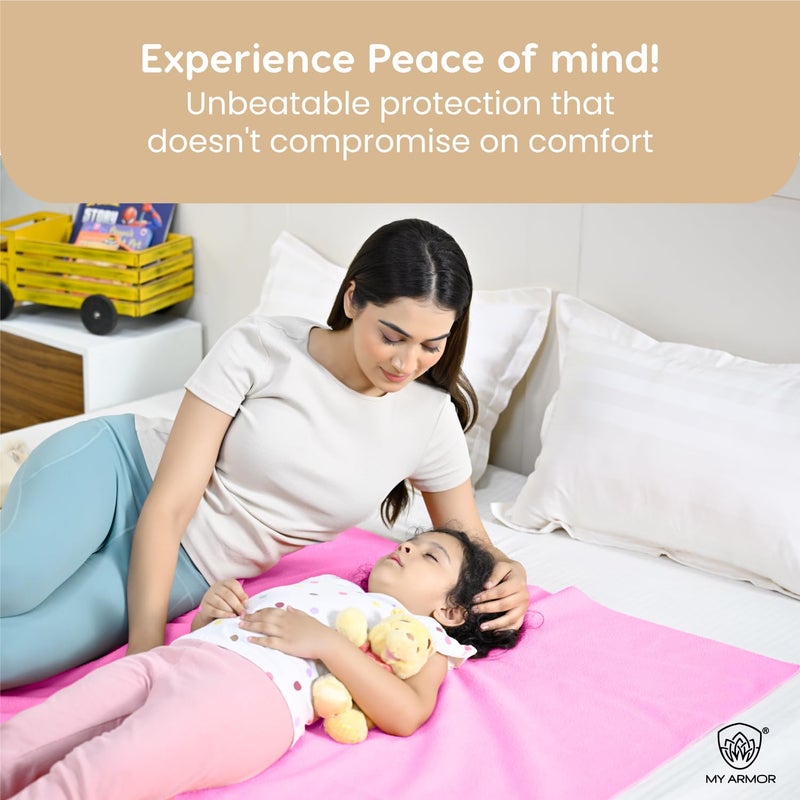 MY ARMOR شريحة MY ARMOR سريعة الجفاف للمواليد الجدد، شراشف قطنية مقاومة للماء للأطفال لمنع تسرب البول - حجم صغير 50x70 سم، عبوة من 1، وردي فاتح - Image 5