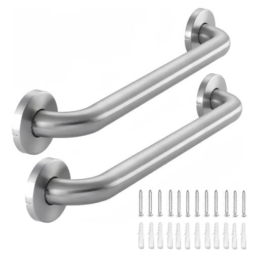 Raemnaky Stainless Steel Bathroom Safety Shower Grab Bar Anti Slip Bathtubs Grab BarsToilet Assist Saft Handle Handrail ADA Compliant 500lbs for Handicap Elderly Senior Brushed 12 Inches 2 Pack - Image 1