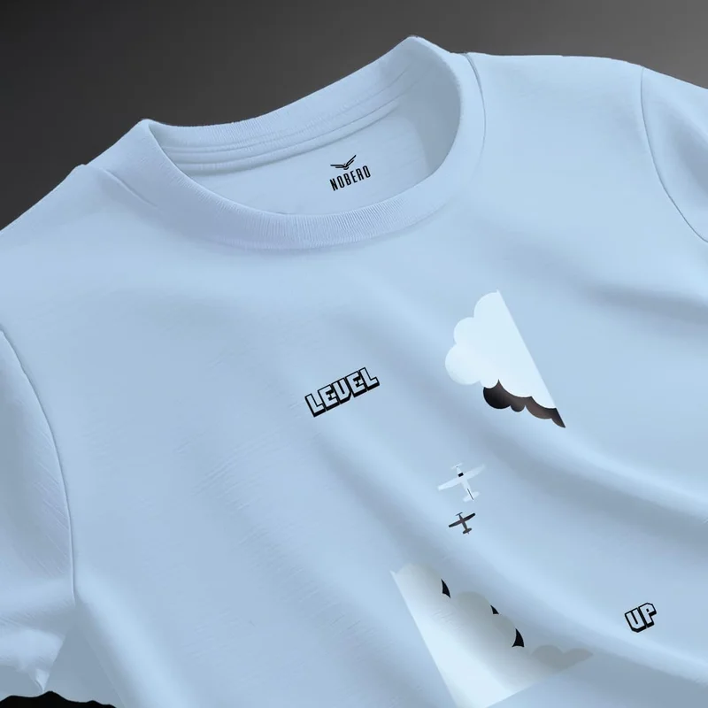 نوبيرو Men's Blue Graphic Print T-Shirt