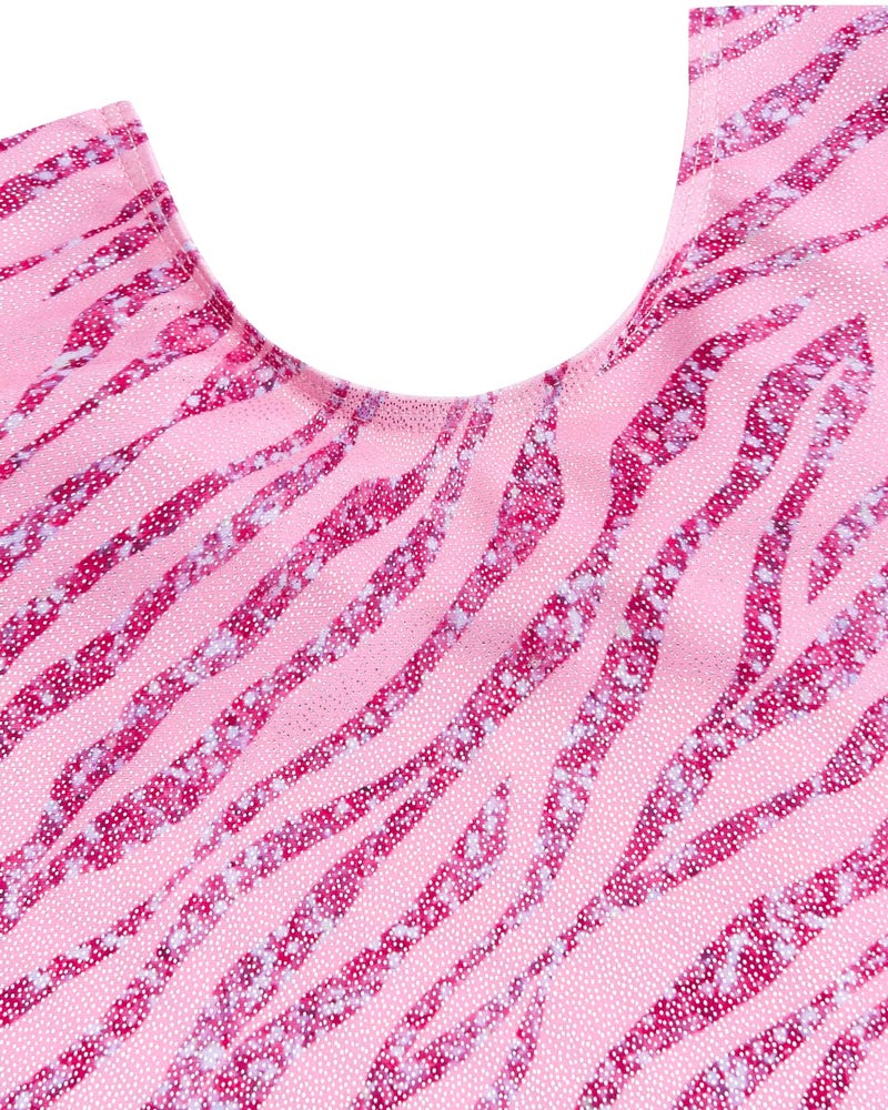 JiAmy Leotards for Girls Gymnastics, Long Sleeve Sparkly Dance Biketards with Shorts Ballet Tumbling Outfit for 6-7 Years Pink Zebra - Image 3