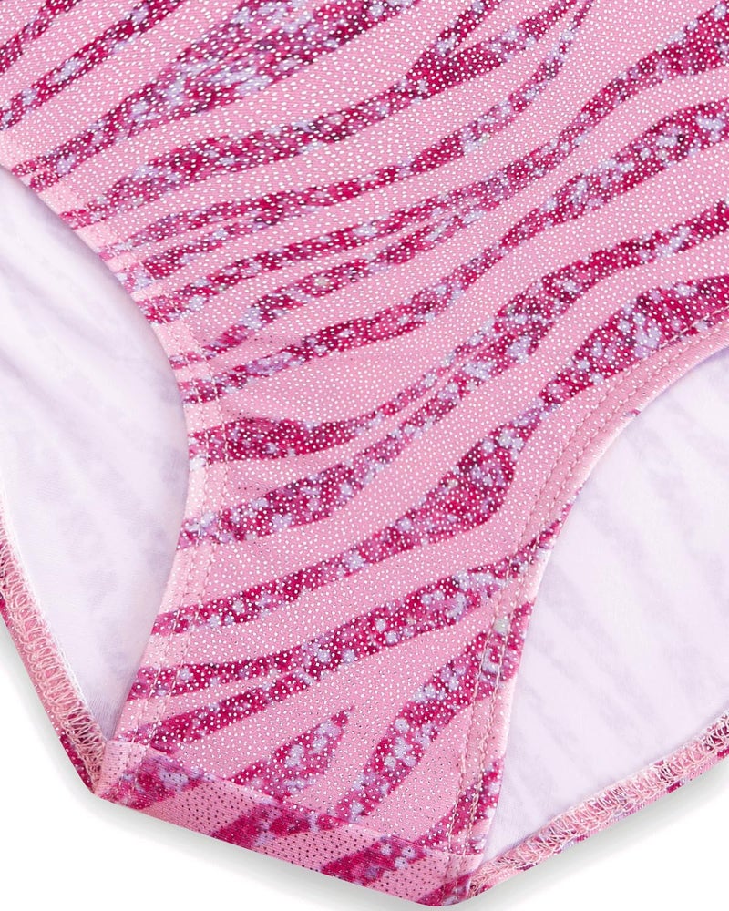 JiAmy Leotards for Girls Gymnastics, Long Sleeve Sparkly Dance Biketards with Shorts Ballet Tumbling Outfit for 6-7 Years Pink Zebra - Image 4