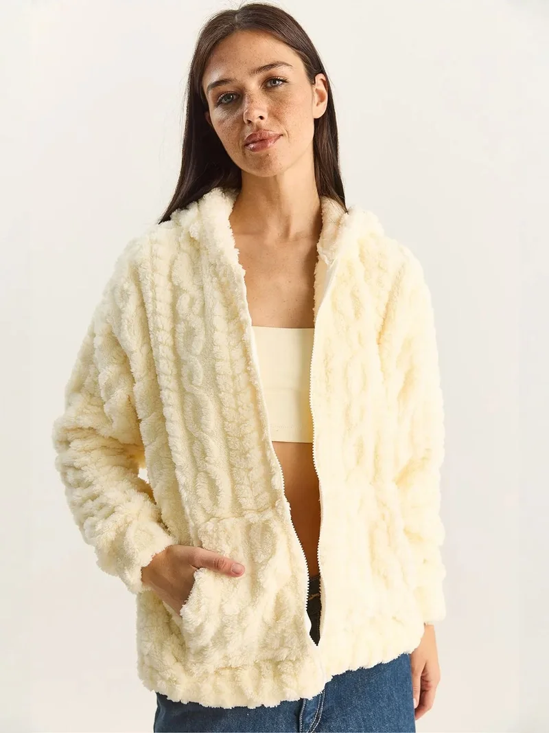 بيانكو لوتشي LUCCI Hooded Textured Knitted Cardigan with Zipper